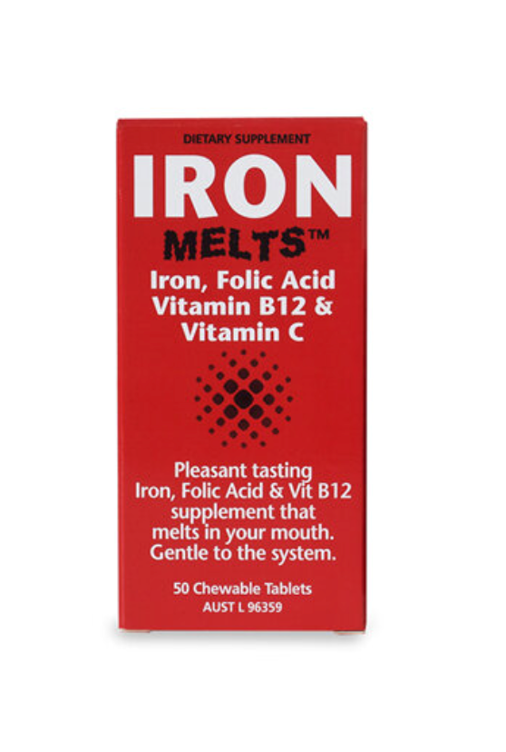 Iron Melts Iron Folic Acid Vitamin B12 & Vitamin C 50 Chewable Tabs