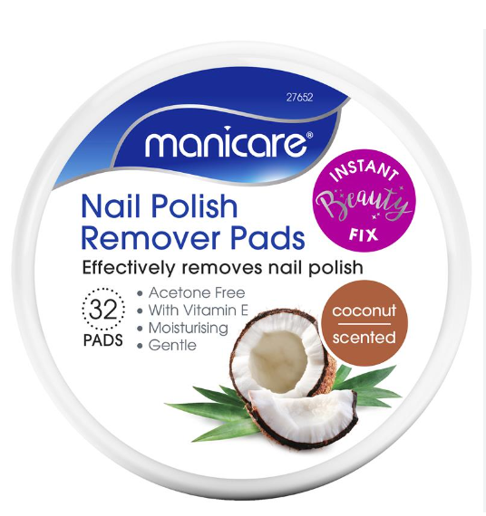 Manicare Nail Polish Remover Pads Coconut Scented Acetone Free 32