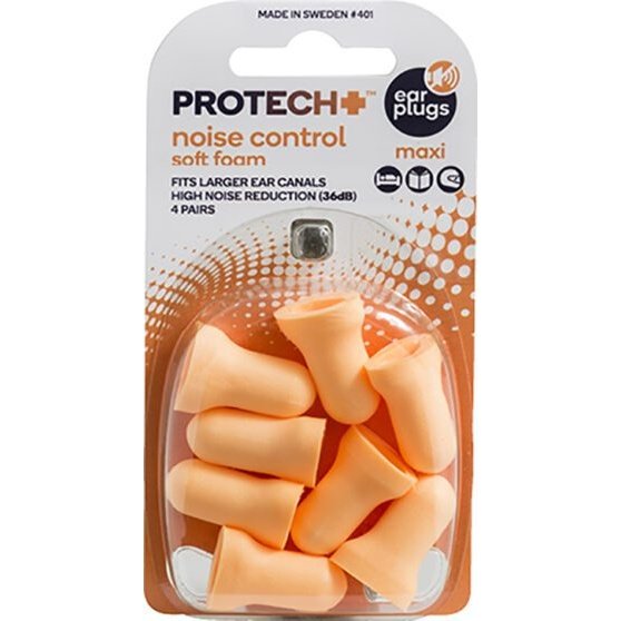 Protech+ Noise Control Soft Foam Ear Plugs Maxi 4 pair
