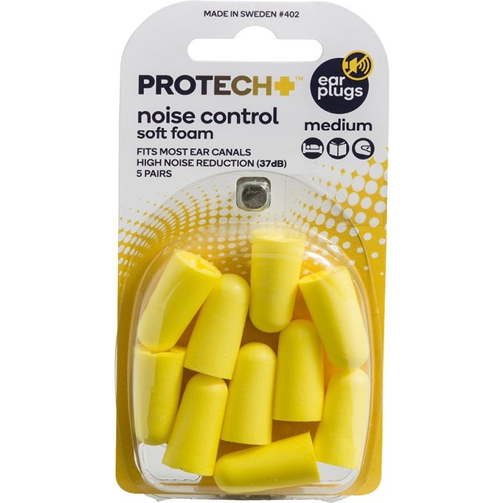 Protech+ Noise Control Soft Foam Ear Plugs Medium 5 pair