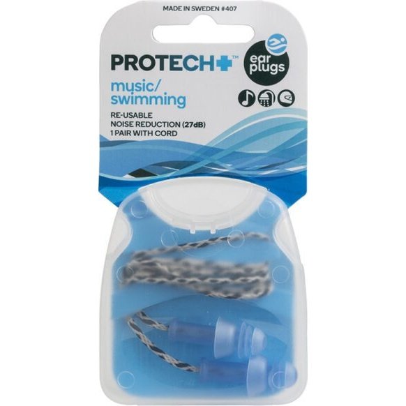 Protech+ Music/Swimming Ear Plugs 1 pair w/ Cord