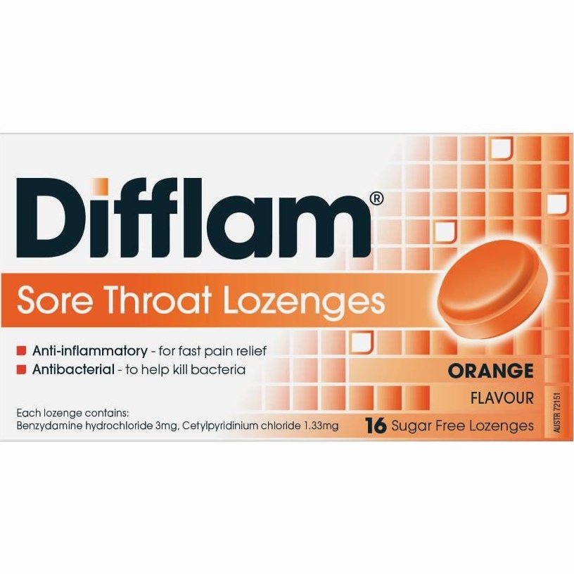 Difflam Orange Lozenges Sugar Free 16