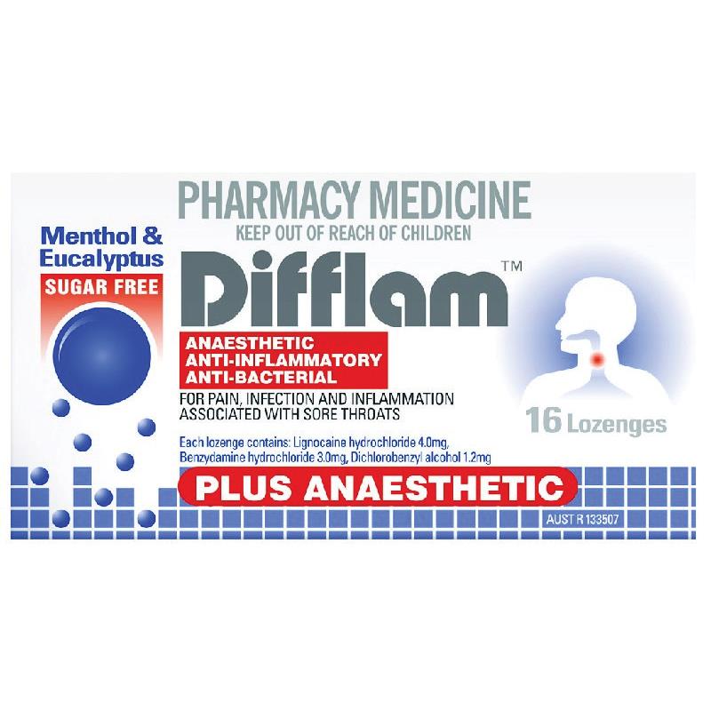 Difflam Plus Anaesthetic Menthol & Eucalyptus Lozenges 16