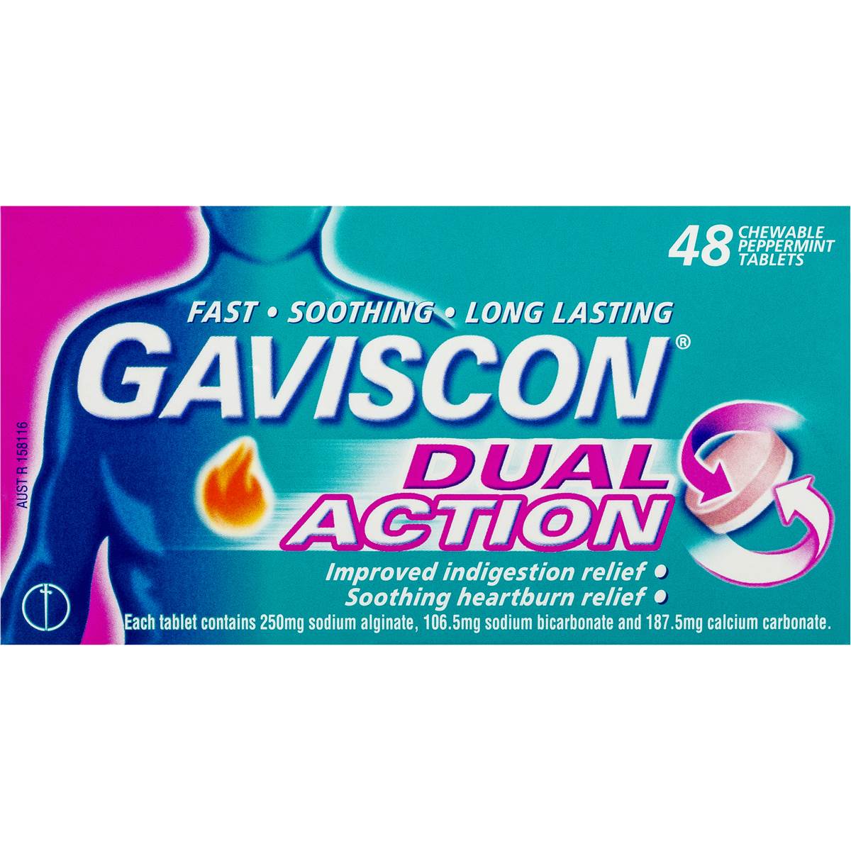 Gaviscon Dual Action Peppermint 48 Chewable Tabs