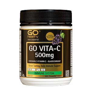 GO Healthy GO Vita-C 500mg Blackcurrant 200 Chewable Tabs