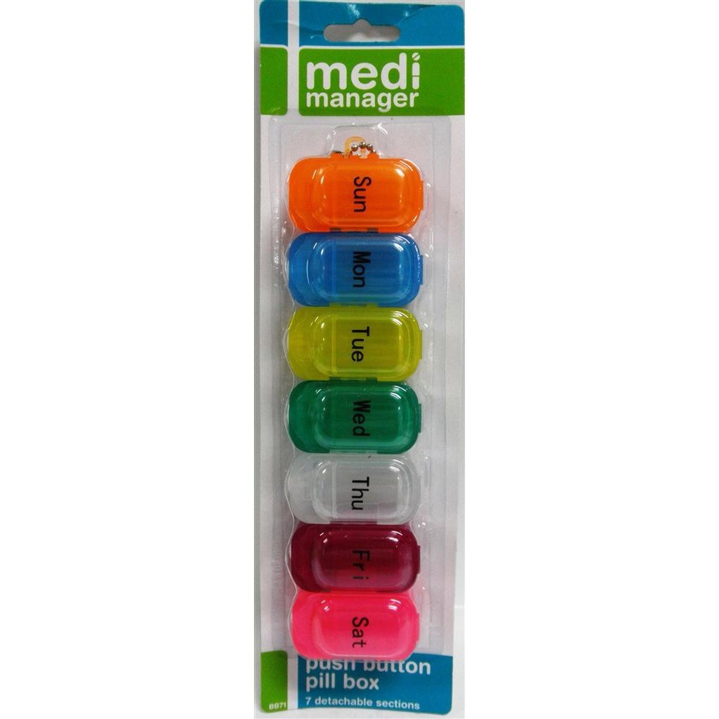 Medi Manager Weekly Pill Box Push Button