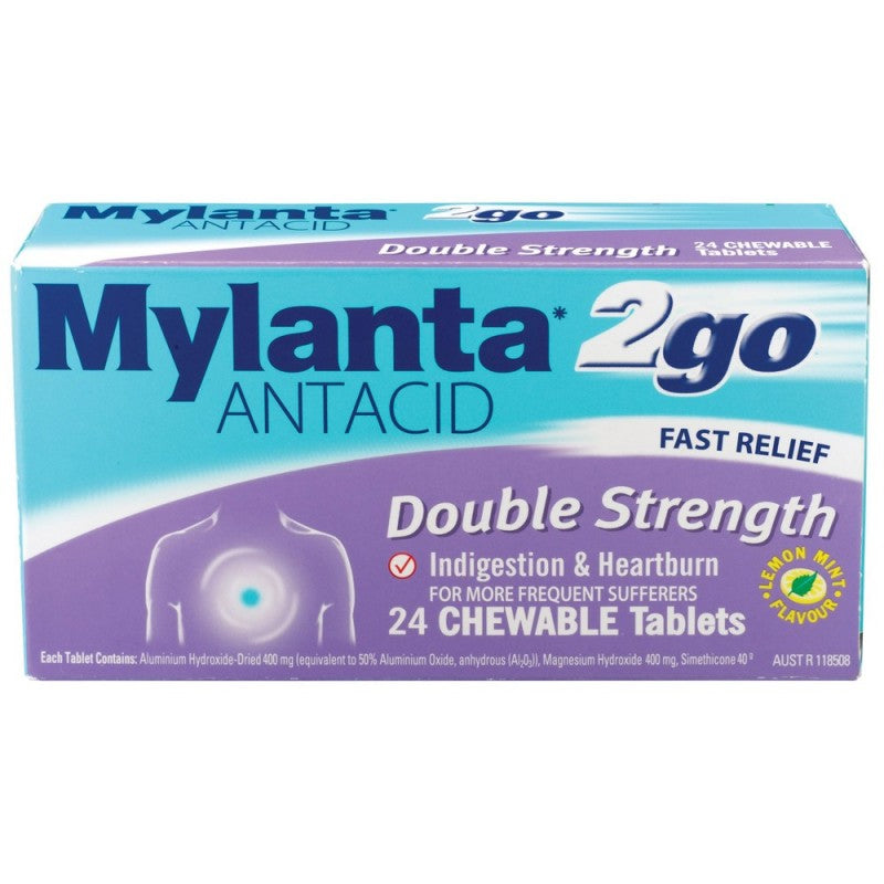 Mylanta 2go Antacid Double Strength 24 Chewable Tabs