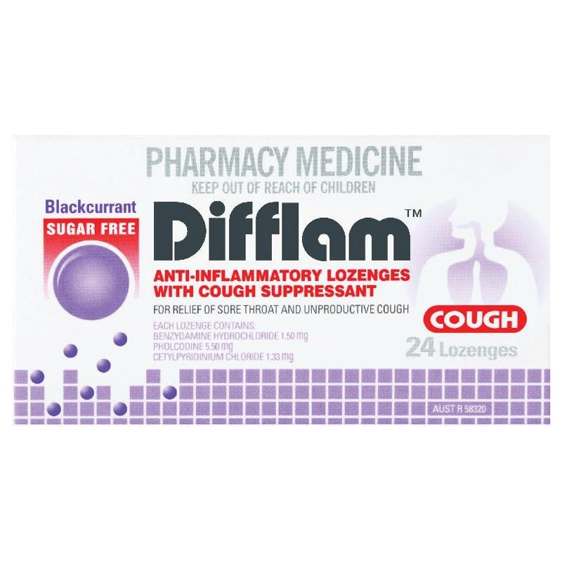 Difflam Anti-Inflammatory Cough Suppressant Blackcurrant Lozenges 24