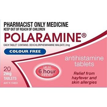 Polaramine Colour Free 2mg 20 Tabs