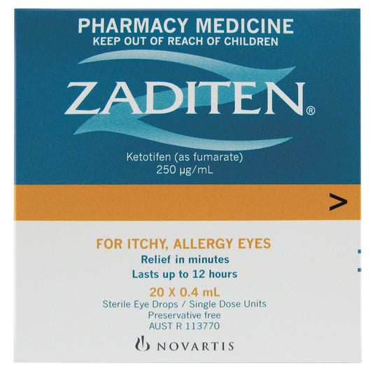 Zaditen 0.025% Eye Drops Unit Dose 0.4ml 20 Single Dose Units
