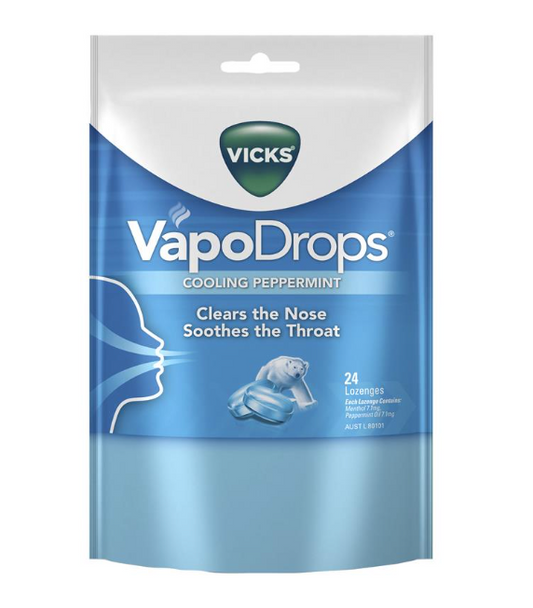 Vicks VapoDrops Blue Cooling Peppermint 24 Lozenges