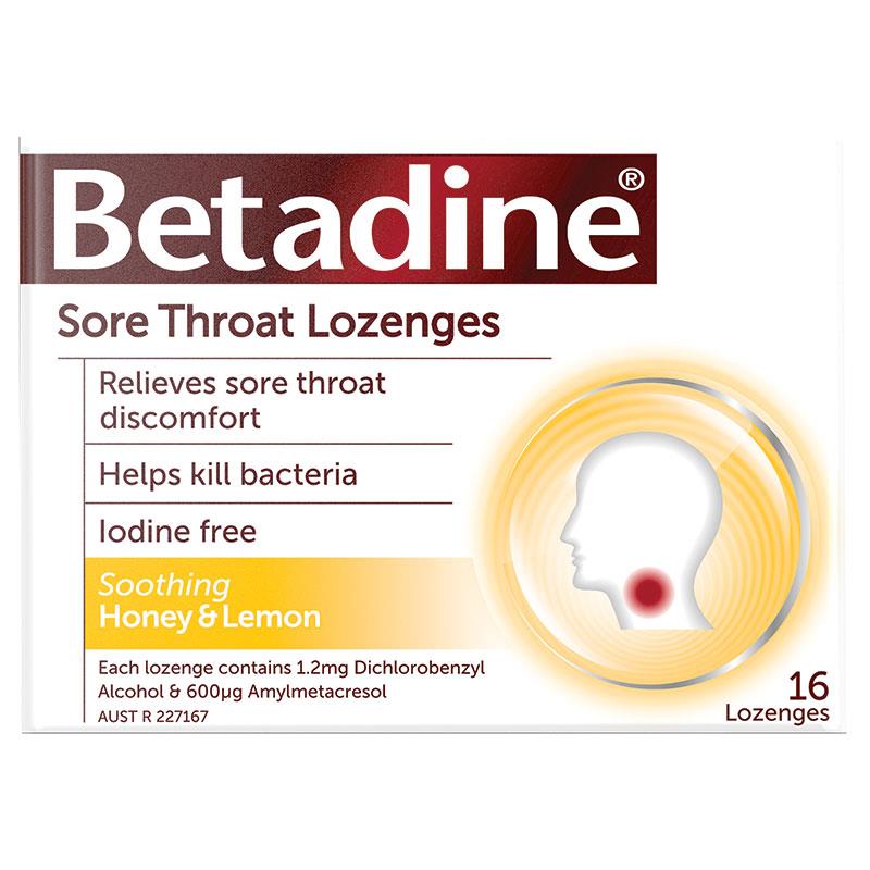 Betadine Sore Throat Lozenges Honey & Lemon 16