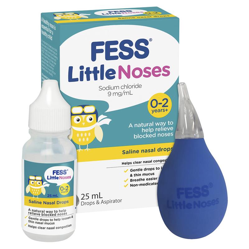 Fess Little Noses Saline Nasal Drops 25ml (Includes Aspirator)