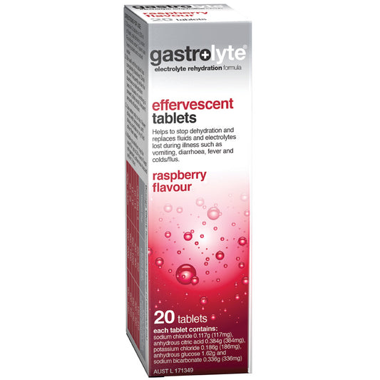Gastrolyte Rehydration Formula Raspberry Flavour 20 Effervescent Tabs