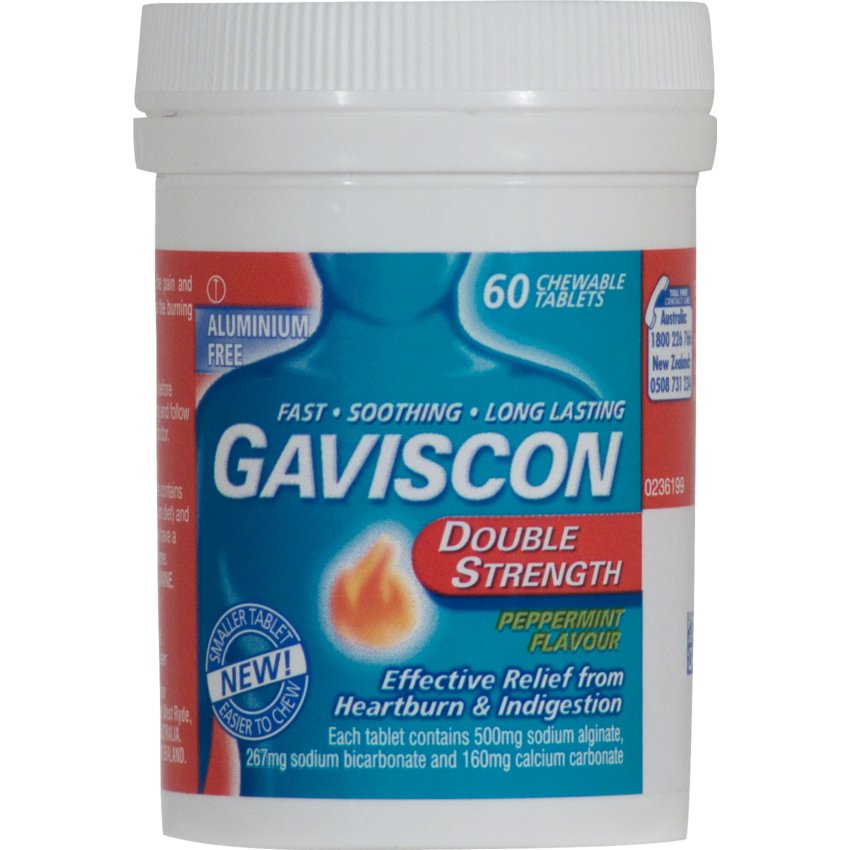 Gaviscon Double Strength Peppermint 60 Chewable Tabs