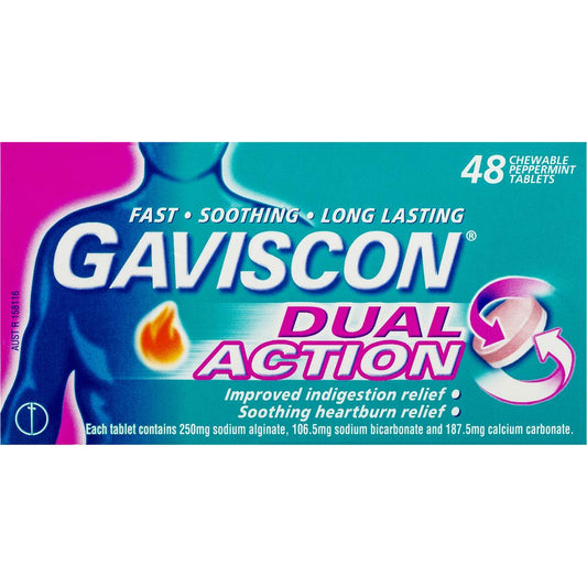 Gaviscon Dual Action Peppermint 48 Chewable Tabs